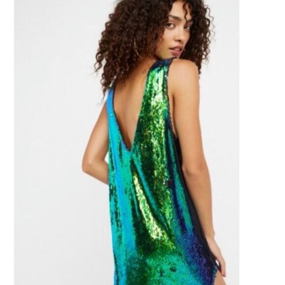 Free People Reversible Sequin Two Toned Prism Sparkle Mini Dress - Picture 8 of 8